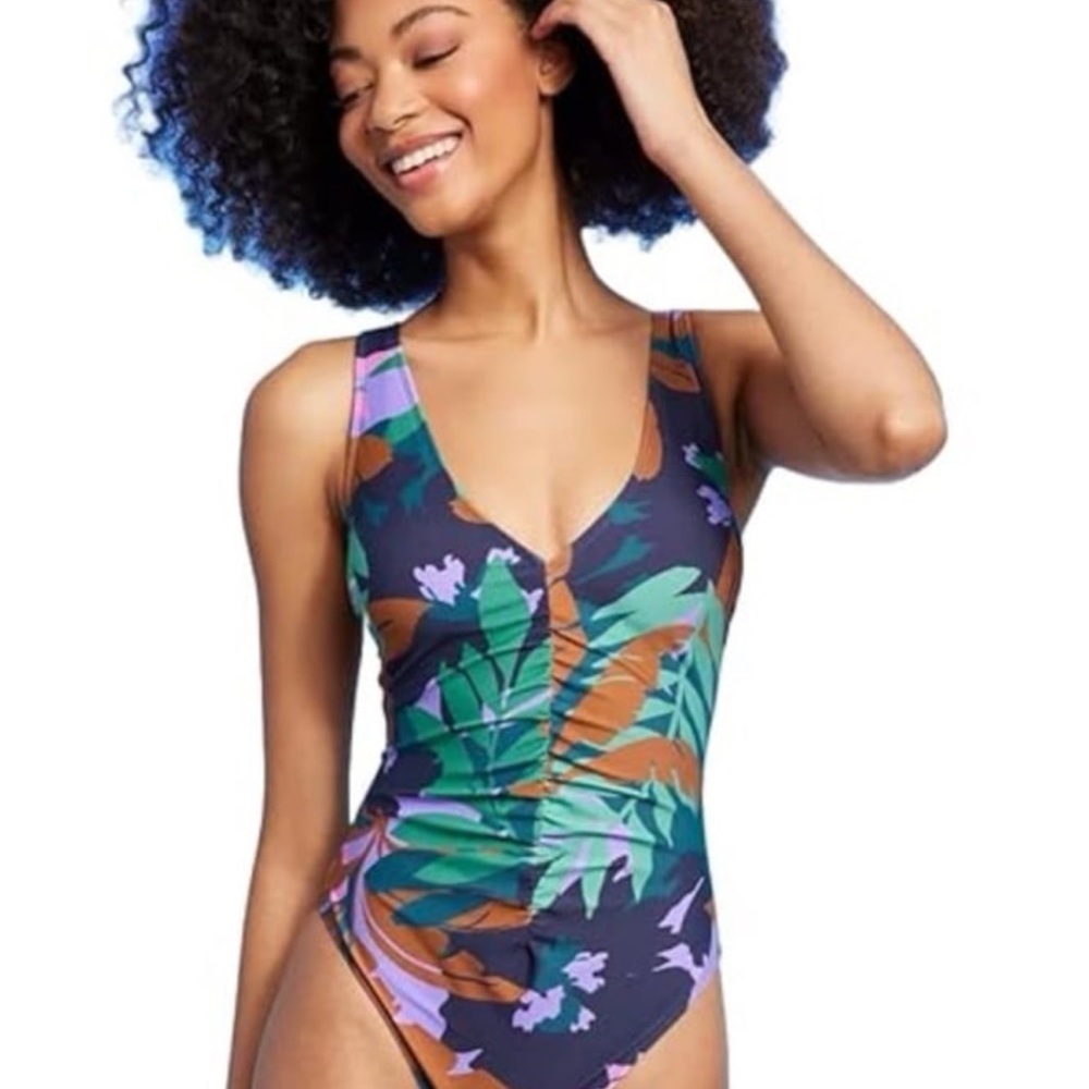 Shade & Shore Tropical Print One Piece slimming Swimsuit - Blue, Green, Purple